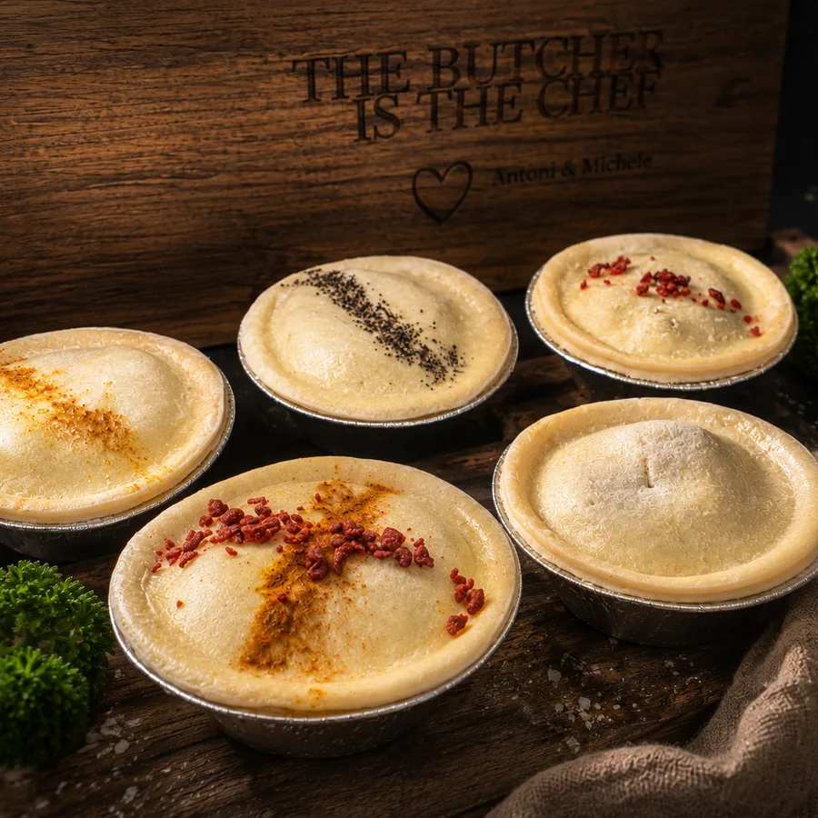 House-made pies, topped and ready to bake